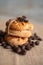 Low angle view of knotted cookies and coffee beans