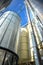 Low angle view of new grain silo in metal