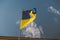 Low angle view of peacefully waving Flag of Ukraine - Prapor Ukrainy with