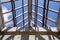 Low angle view of roof trusses and framing wooden of new house c