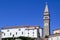 Low angle view of St George`s Church in Piran, Slovenia