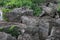 Low angle view of stone on the mountain at Wang Bua Ban national park of Nong Bua Lam Phu, Thailand.