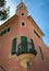 Low angle view of the tower on Antoni Gaudi House Museum. Barcelona, Spain. Casa Museu GaudÃ­.