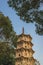 Low angle view of the tower in Kaiyuan Temple at sunrise in Quanzhou, China