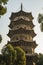 Low angle view of the tower in Kaiyuan Temple at sunrise in Quanzhou, China