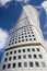 Low angle view of the Turning Torso under a blue sky and sunlight in Malmo in Sweden