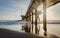 Low angle view of the Venice Fishing Pier under the sunlight in the evening in California