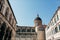 low angle view of Virgin Mary Ascension Cathedral and clear blue sky in Dubrovnik