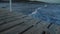 Low angle view walking along a wooden pier