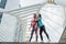 Low Angle View Of Women Standing On Staircase