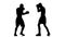 Low blow in a boxing match between two sportsmen. Silhouette