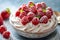 Low-calorie dessert Pavlova with fresh berries.