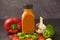 Low calorie diet. Cold vegetable soup for the summer served in a bottle, ready to take to the beach or the field for a picnic.