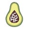 Low Carb High Fat. Vector flat illustration of an avocado with hand written letters.