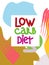 Low carb high fat white collage lettering. Keto diet flat hand drawn illustration