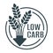 Low-carb product - badge with wheat and arrow down