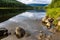 Low Clouds and Forested Shoreline Reflection on The Still Waters of Trillium Lake