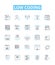 Low coding vector line icons set. No-code, Visual, Declarative, Automation, Platform, Application, Mobile illustration