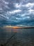 Low and dark clouds over Danube river before a storm in Belgrade