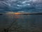 Low and dark clouds over Danube river before a storm in Belgrade