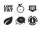 Low fat icons. Diets and vegetarian food signs. Vector