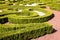 Low hedges of box tree pruned in geometric shapes in a french formal garden