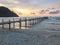 Low key of Beach, sand, bridge and Twilight in summer at Koh Kood island ,Thailand. Summer background. Summer concept. Romantic ti