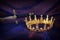 Low key image of beautiful queen/king crown and sword over dark royal purple delicate silk. fantasy medieval period