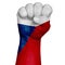 Low key picture of a fist painted in colors of czech flag