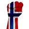 Low key picture of a fist painted in colors of norway flag