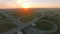 Low-level aerial perspective of highway intersection