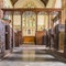 Low level distant view of the altar at Crowcombe church in Somerset