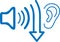Low noise level icon, Low sound blue vector icon.