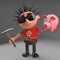 Low paid punk rocker has to smash his piggy bank with a hammer, 3d illustration