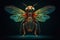 low poly 3D insect with wings, front facing, led color background, colorful, neon AI generated