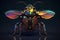 low poly 3D insect with wings, front facing, led color background, colorful, neon AI generated