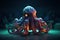 low poly 3D octopus, front facing, led color background, colorful, intricate detail texture, 3d render, unreal engine AI generated