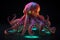 low poly 3D octopus, front facing, led color background, colorful, intricate detail texture, 3d render, unreal engine AI generated