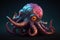 low poly 3D octopus, front facing, led color background, colorful, intricate detail texture, 3d render, unreal engine AI generated