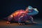 low poly 3D tokay gecko, agama, front facing, led color background, neon effect, AI generated