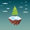 Low poly christmas tree on polygonal floating