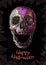 Low poly colorful skull on dark BG for halloween greeting