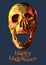 Low poly colorful skull on dark blue BG for halloween