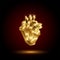 Low poly golden human heart. Abstract anatomy organ. Vector 3D polygon gold heart.
