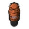 Low poly head of a Neanderthal man. Polygonal head of a prehistoric man. Front view. 3D. Vector illustration