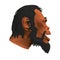 Low poly head of a Neanderthal man. Polygonal head of a prehistoric man. Side view. 3D. Vector illustration