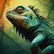 Low Poly Iguana Portrait In Surreal Style