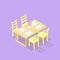 Low poly isometric dining table with chairs