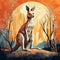 Low Poly Kangaroo Sitting In Luminous Landscape Painting Style