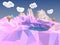 Low poly landscape with clouds